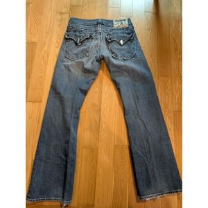 True Religion Jeans Mens 31x31 Billy Big T Blue Denim Flap Pocket Distressed USA